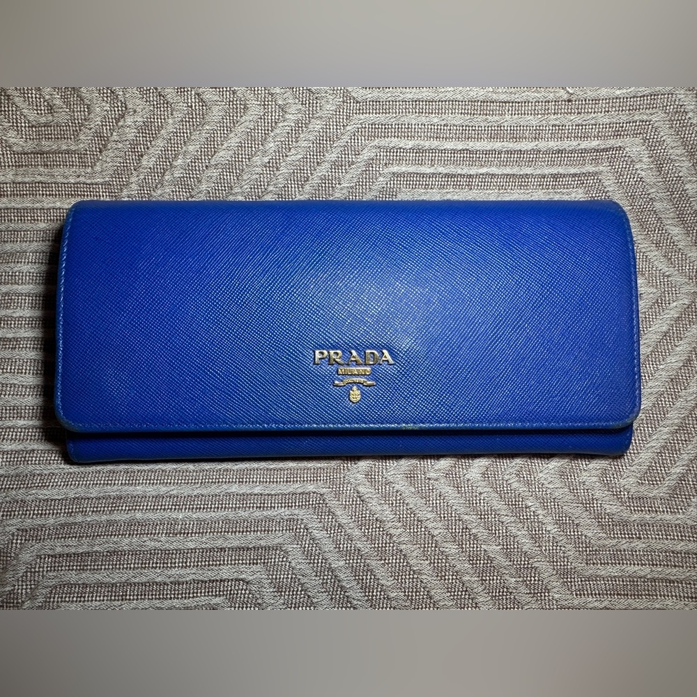 Authentic Prada Royal Blue Wallet with Gold Accents